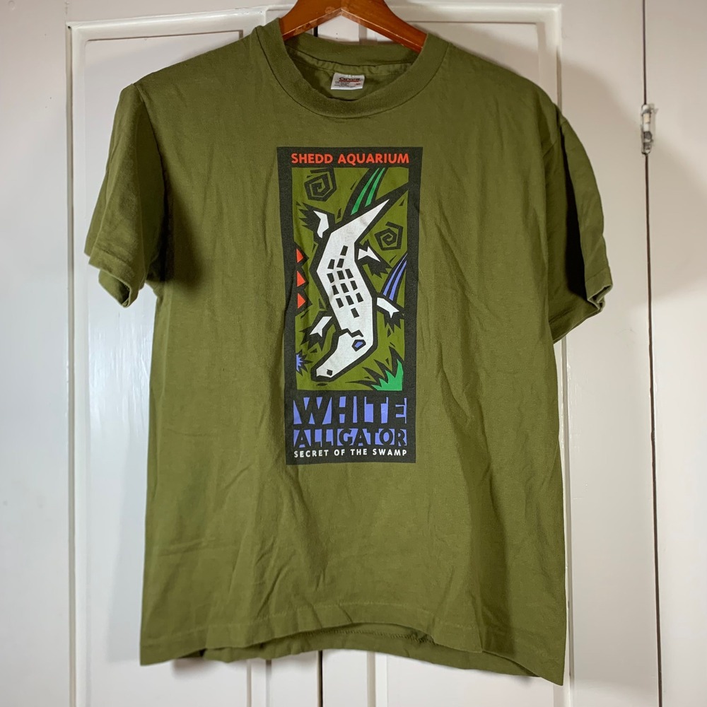 Vintage Anvil Shedd Aquarium White Alligator Single Stitch T-Shirt USA SS Medium